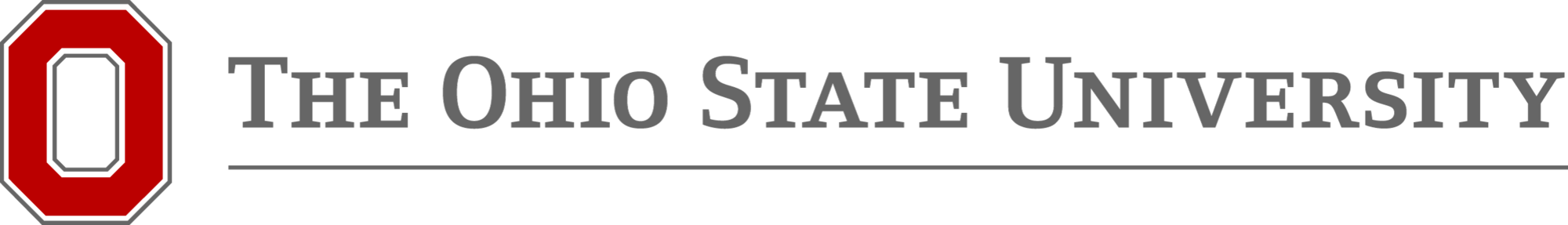 The Ohio State University logo features a red block “O” outlined in gray and white, followed by “The Ohio State University” in bold gray uppercase letters with a thin horizontal gray line underneath. The background is white. Bridging Gap Tutoring Center